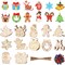 96 Pcs Wooden Christmas Ornaments Unfinished Wood Slices, Wooden Christmas Tree Hanging Ornaments for DIY Art Craft with 12 Styles, DIY Wooden Christmas Ornaments Hanging Decorations Kit